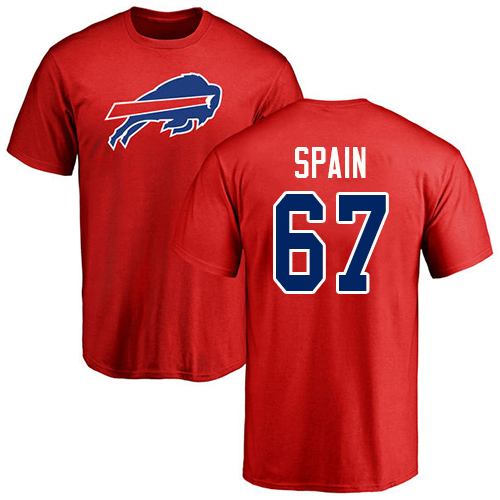 Men NFL Buffalo Bills #67 Quinton Spain Red Name and Number Logo T Shirt->nfl t-shirts->Sports Accessory